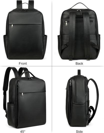 MASINTOR 15.6 inch PU Leather Laptop Backpack Purse for Women, Large College Casual Backpack Travel Bag Black