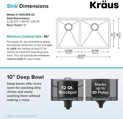 KRAUS Standart Pro 33 -inch Undermount 60/40 Double Bowl 16 Gauge Stainless - Image 3
