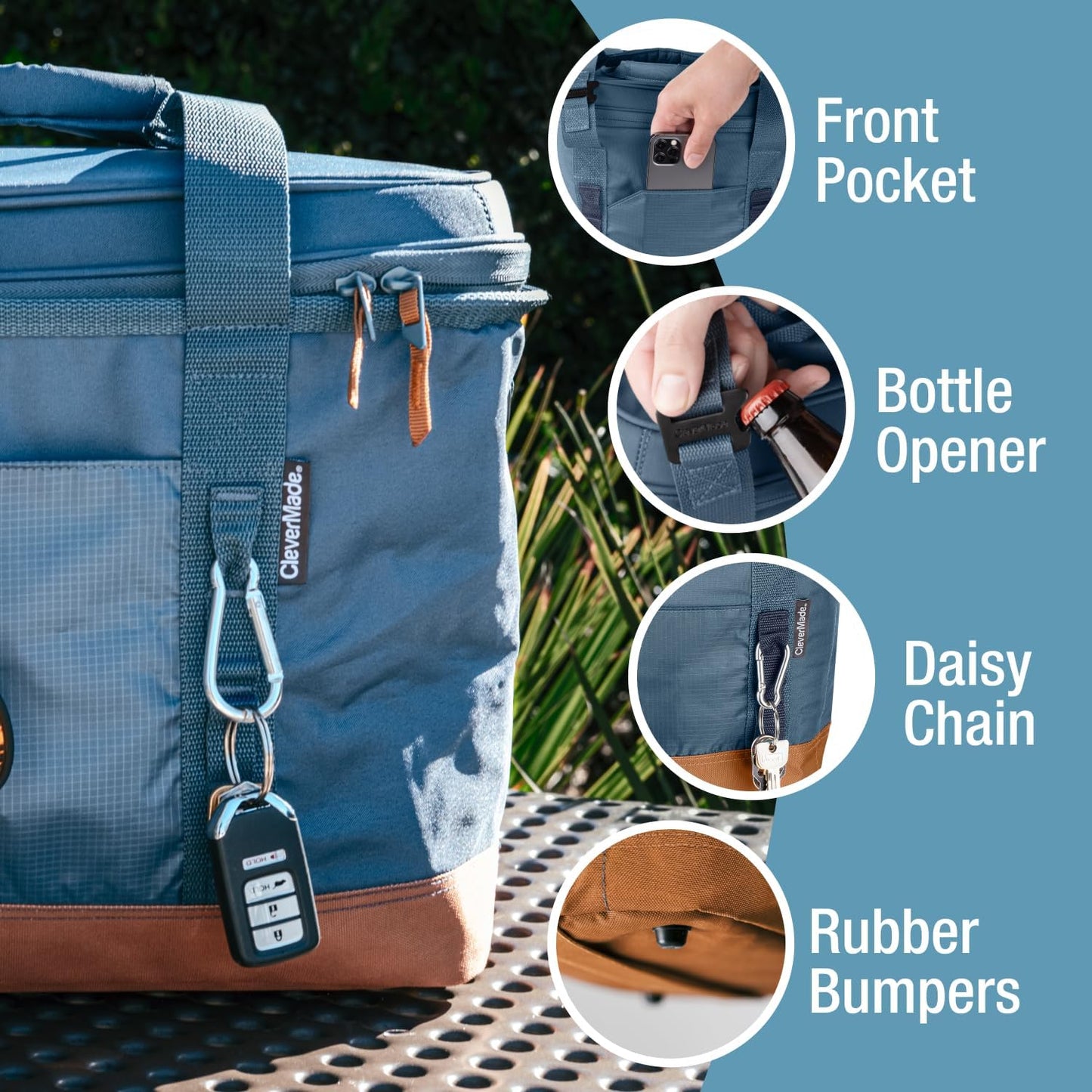 CleverMade Collapsible Insulated Cooler Bag – Leakproof Soft Folding Cooler for Beach, Travel, Car