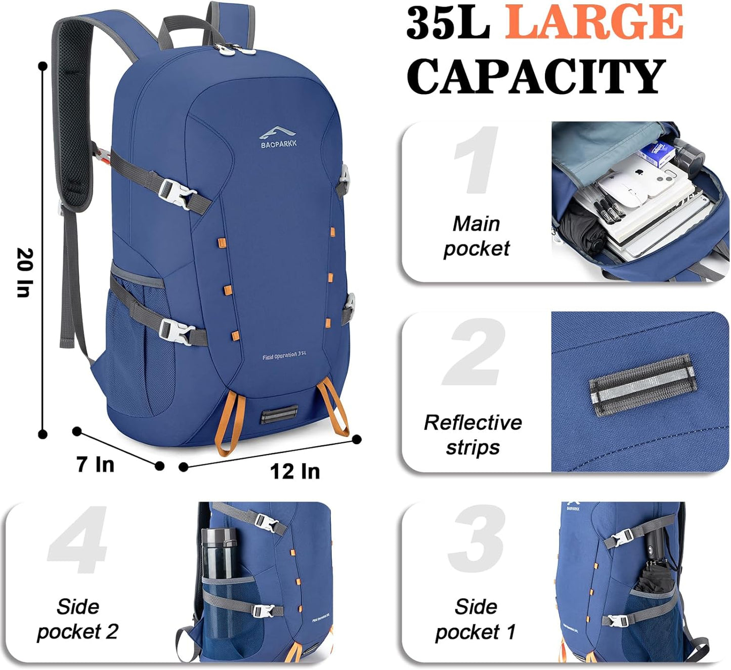 Hiking Backpack,Large 35L Travel Backpacks for Men Women,Water Resistant Ultra Lightweight Foldable Packable Camping Daypack for Outdoor Sports