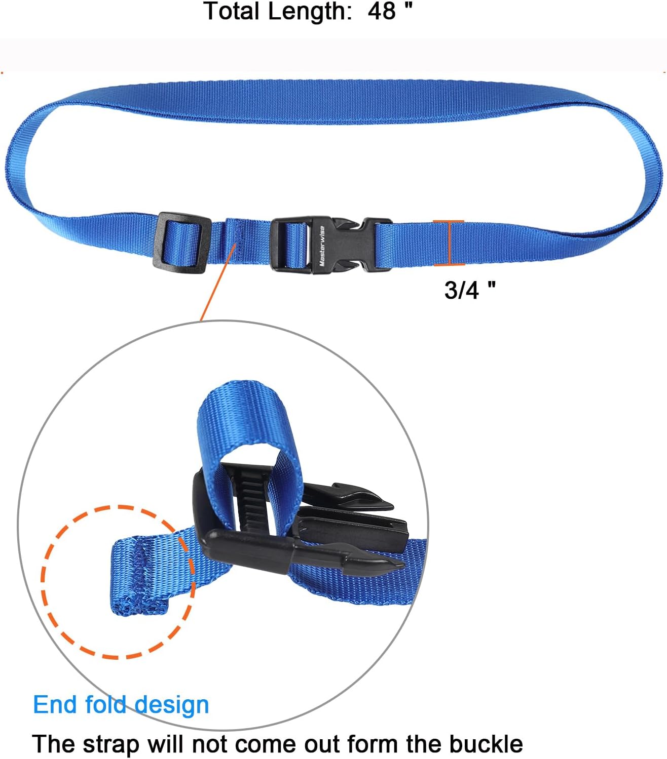 Buckle Straps with Clips, Adjustable Nylon Straps with Buckle, Packing Strap, Blue 4 Pack (4’x0.75)