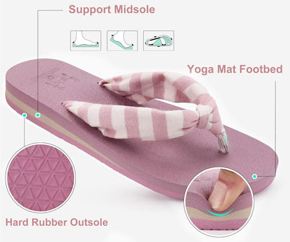 KuaiLu Flip Flops for Women with Arch Support Yoga Mat Comfortable Summer Beach Walking Thong Cushion Sandals Slip On Indoor Outdoor