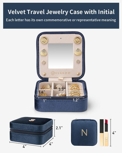Vlando Graduation Gifts for Her, Graduation Travel Gifts for Women, 2025 Graduation Gifts Travel Accessories for Girls, Graduation Travel Essentials Small Jewelry Box - Letter N, Dark Blue