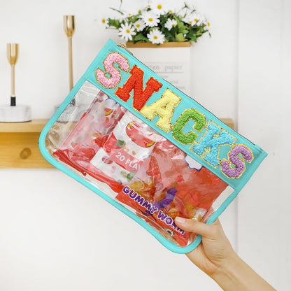 DYSHAYEN Chenille Letter Clear Zipper Pouch for Travel,Nylon Clear Cosmetic Bag,Makeup Travel Bag for Women Girls 11.8 Inches x 8.2 Inches