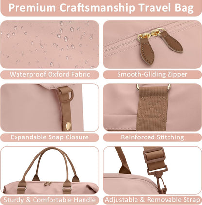 Travel Duffle Bag for Women, Weekender Bags, Hospital Bag for Labor Delivery, Lightweight Tote Duffel Overnight Bag with Luggage Sleeve, Airplane Travel Bags with Toiletry Bag, Large, Pink