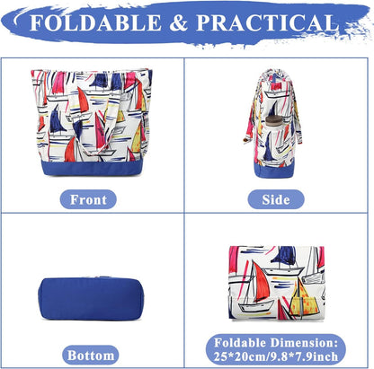 VASCHY Beach Bag for Women, Large Waterproof Sandproof Fold-able Packable Pool Tote Bag w Zipper/Pockets