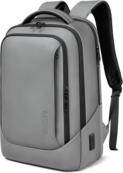 hk Laptop Backpack for Men with USB Charging Port Water-Resistant for 15.6 Inch Computer Bag Durable High-Tech Daypack Casual Backpack for Business Work College Weekender Travel- Grey