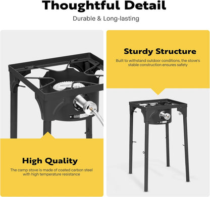VIVOHOME 100,000 BTU Single Burner Propane Gas Stove, Portable Outdoor Camping Stove with Adjustable Legs, High-Power Cooking Stove for Camping, Backpacking, Backyard, Tailgating