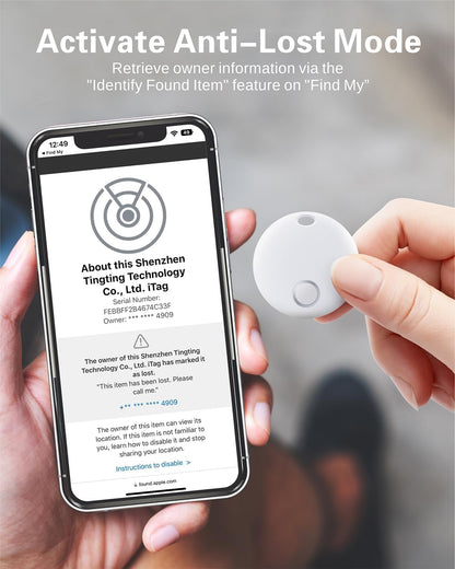 Reyke Smart Tag, Bluetooth Luggage Tracker, Works with Apple Find My (iOS Only), Item Locator for Key, Luggage, Backpack, Wallet, IP67 Waterproof, 4 Pack, Black+White