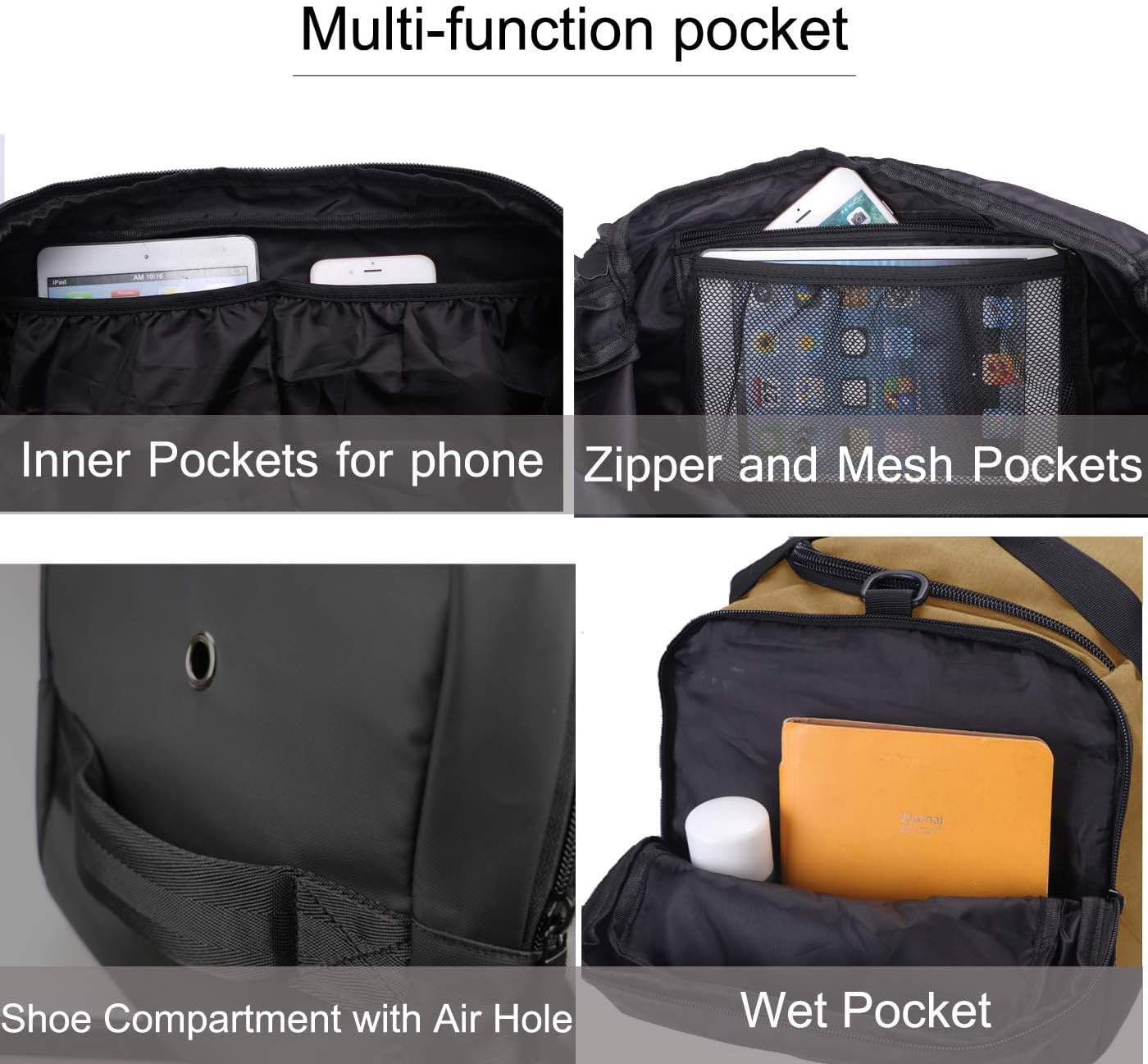 Gym Duffle Bag Backpack Waterproof Sports Duffel Bags Travel Weekender Bag for Men Women Overnight Bag with Shoes Compartment Black