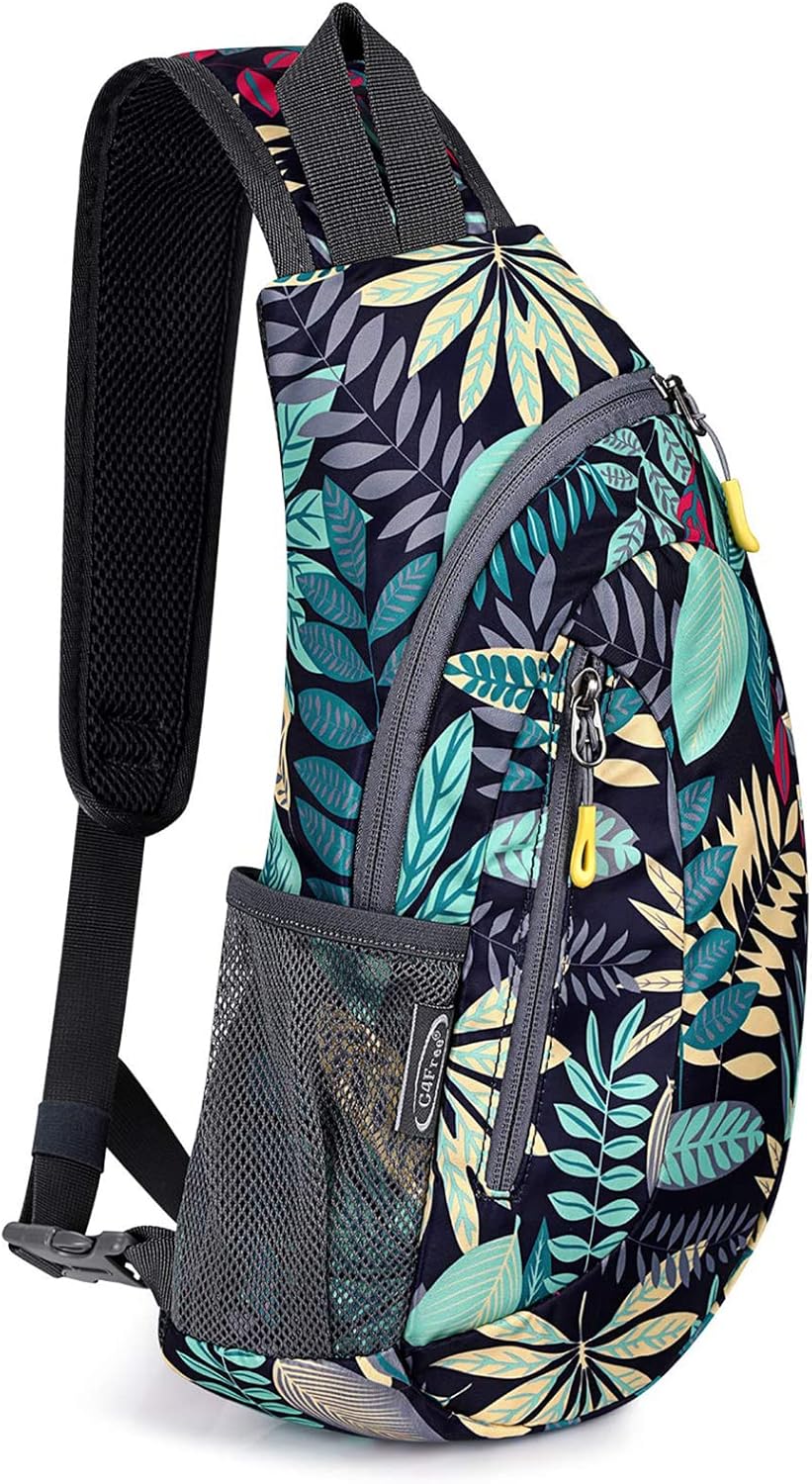 G4Free Sling Bag for Men Women, Small Crossbody Backpack Lightweight Chest Shoulder Bags for Travel, Outdoor and Sports (Blue Leaf)