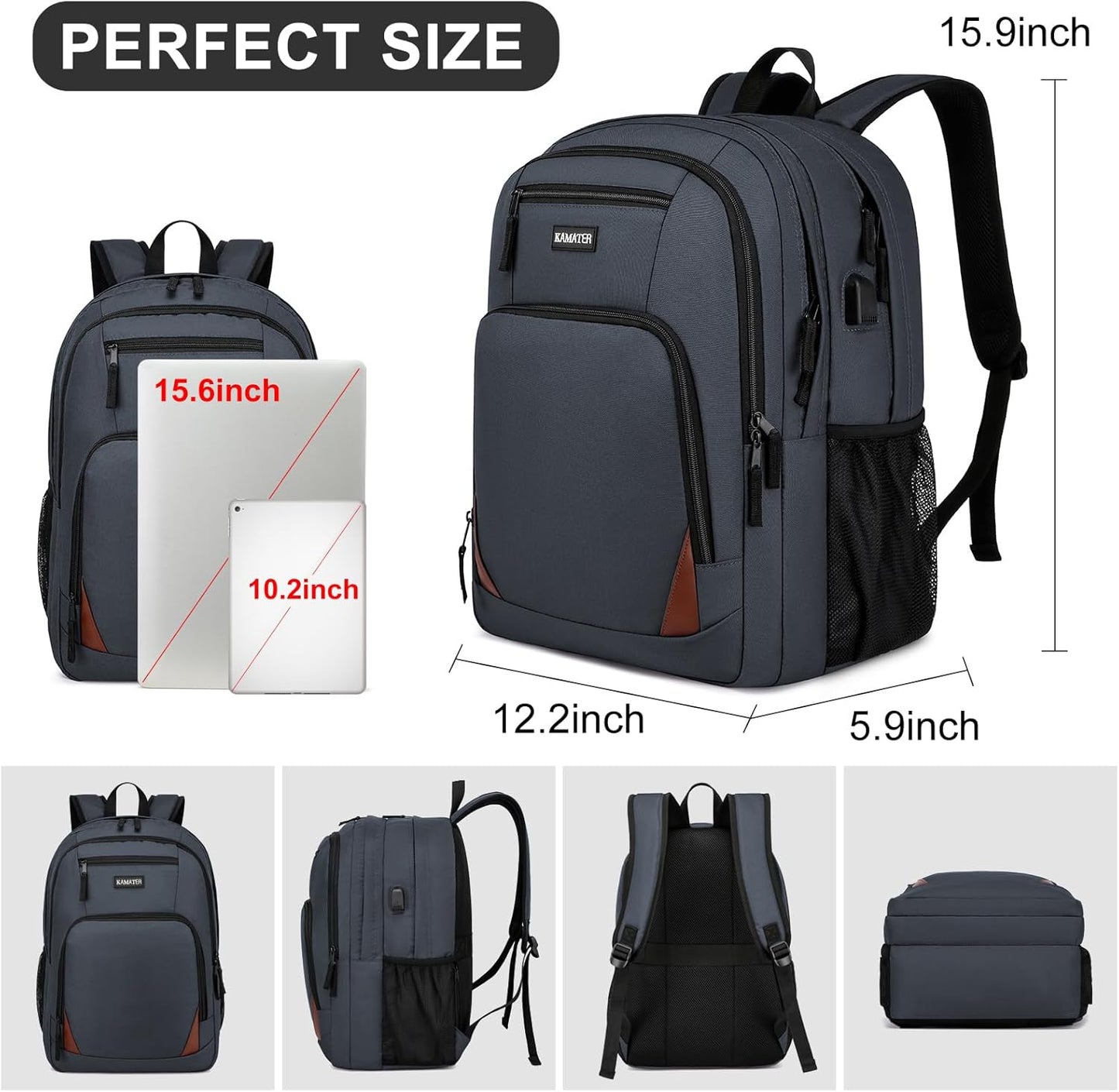 School Backpack for Teen Boys & Girls - 8 Compartments Water Resistant Bookbag with Large Laptop Sleeve | 15.6 Inch Anti-Theft College Student Backpack, Black