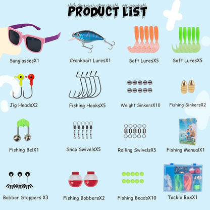 Kids Fishing Pole Set, Telescopic Fishing Rod Reel Combo Kids Starter Kit with Lures Tackle Box, Foldable Stool and Portable Bag for Boys Girls Younth