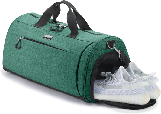 TOPDesign Gym Bag for Women & Men, Unisex Duffel Bag with Shoe Compartment & Wet Pocket for Travel Sports Gym (M Textured Green)