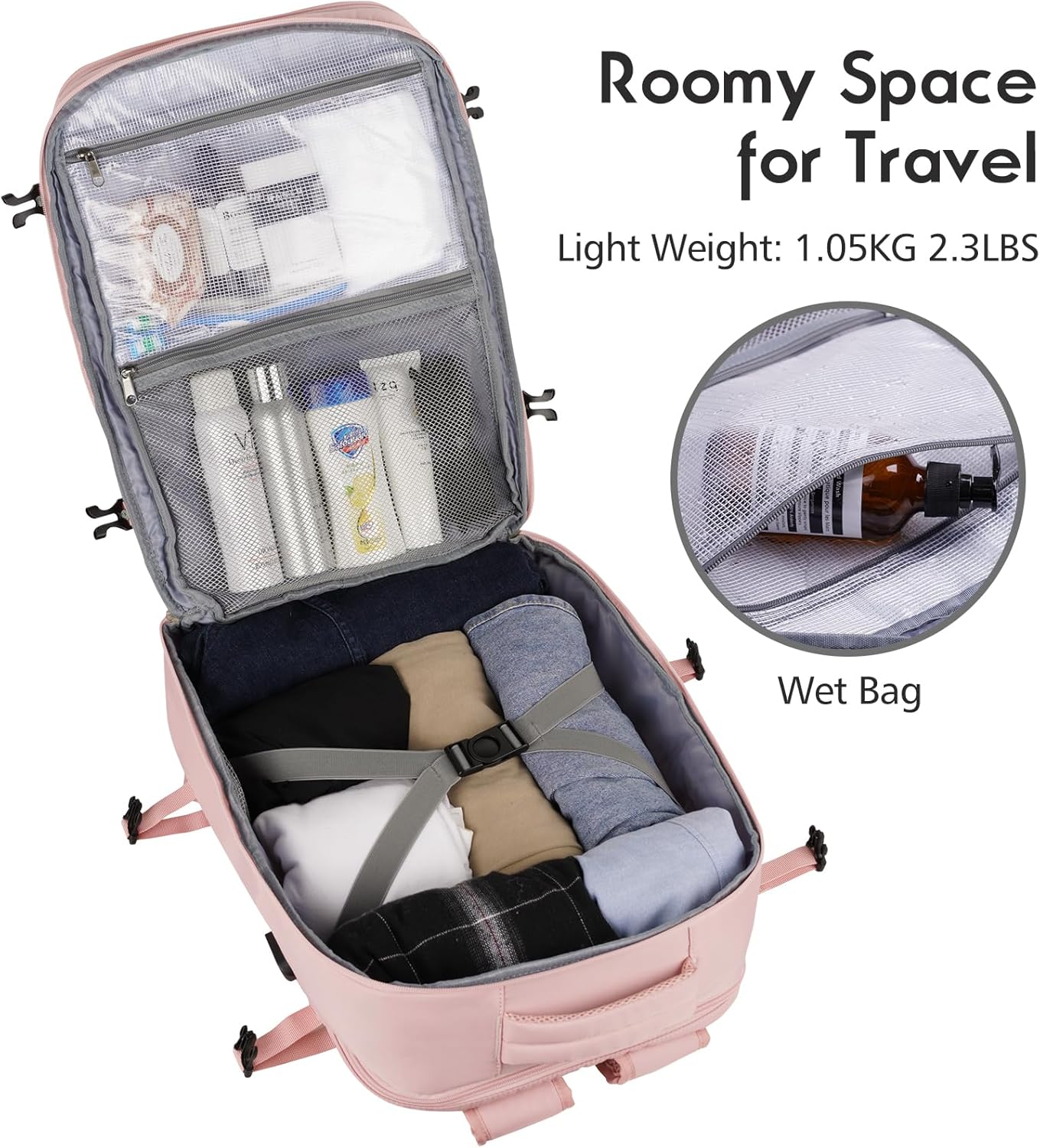 MOMUVO Large Travel Backpack Women, Flight Approved Carry On Backpack, Water Resistant Anti-Theft Large Casual Daypack Fit 17 Inch Laptop with USB Charging Port, Pink