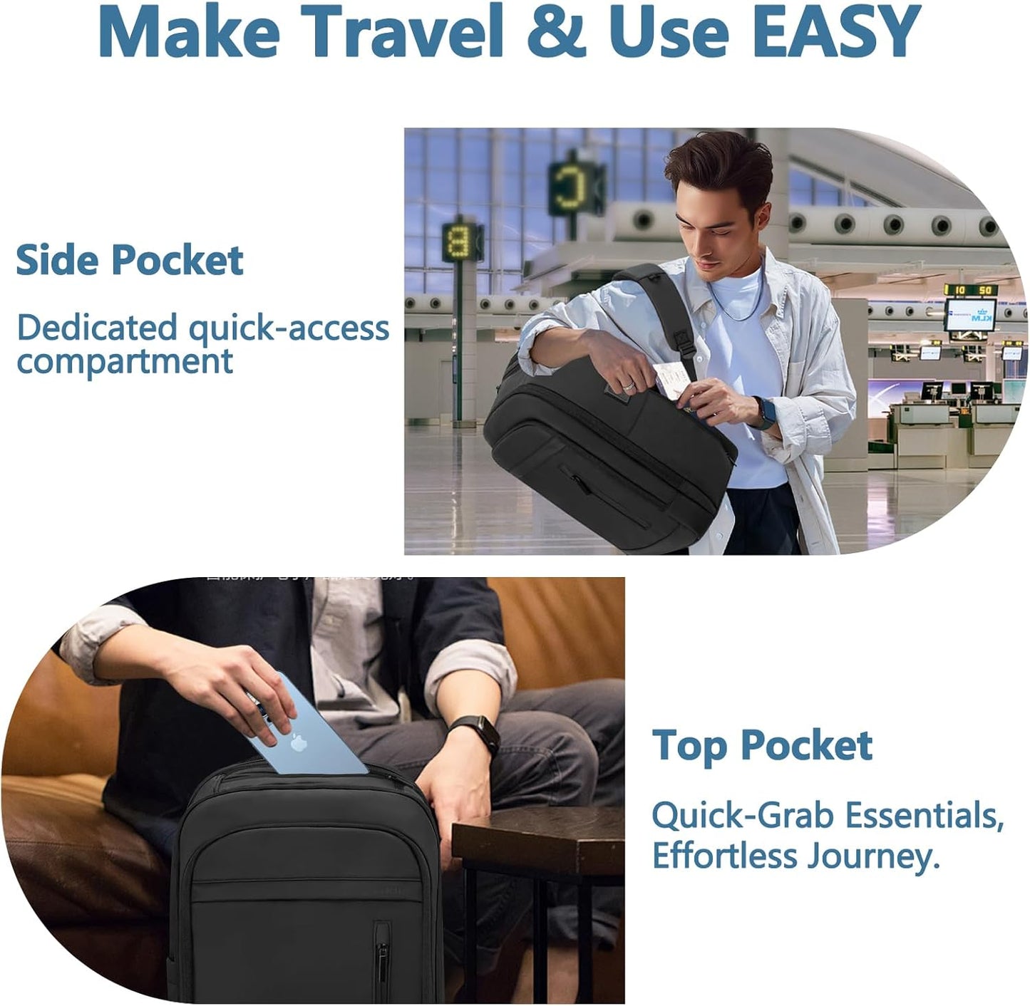 Laptop Backpack for Men Business Travel Laptop Backpack with USB Charger Lightweight Anti-Theft Water-Resistant Fits 15.6 Inch Laptop for Travel Daily Work Office College with Small Bag-Black