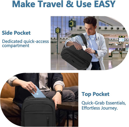 Laptop Backpack for Men Business Travel Laptop Backpack with USB Charger Lightweight Anti-Theft Water-Resistant Fits 15.6 Inch Laptop for Travel Daily Work Office College with Small Bag-Black