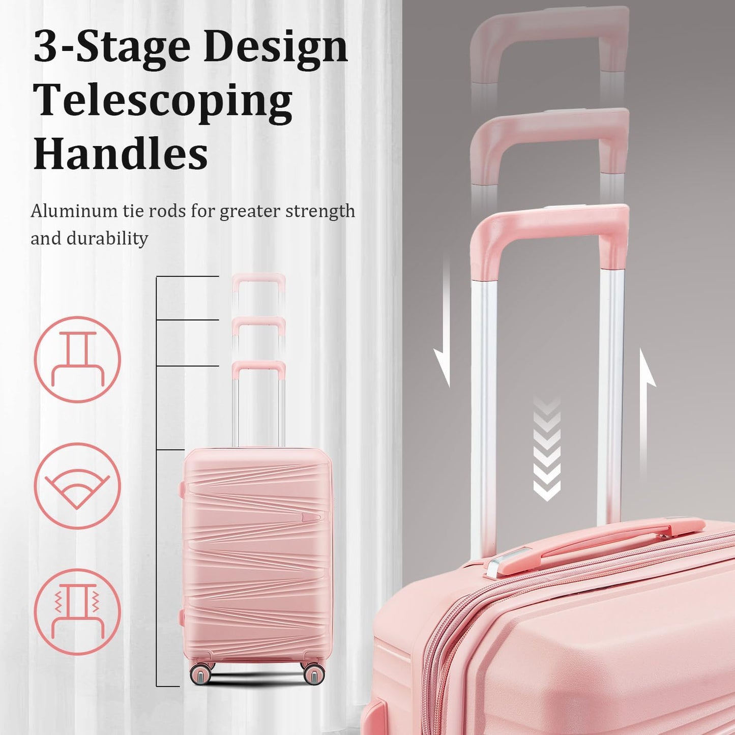 4-Piece Expandable Hardshell Luggage Set with TSA Lock (14/20/24/28) - Lightweight PP Suitcases, 360° Silent Spinner Wheels and Durable 100LB Handle for Air Travel (Pink)