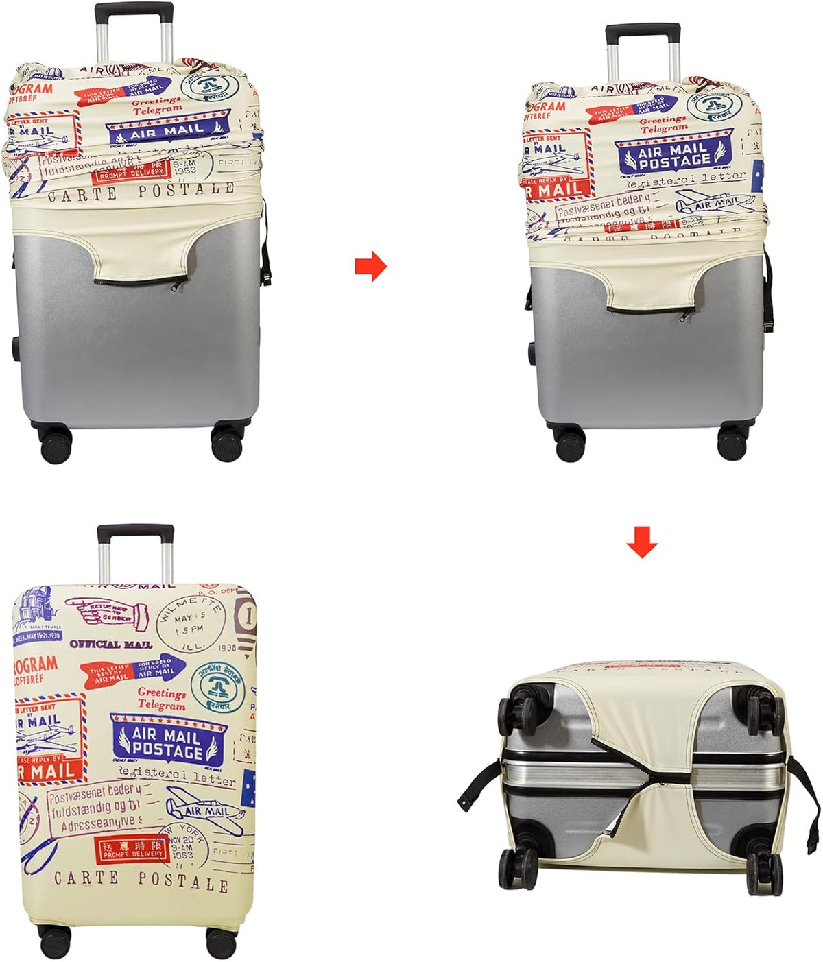 WUJIAONIAO Travel Luggage Cover Baggage Suitcase Cover Protector Skins 18-32 Inch (Stamp pattern A13, M (for 22-24 inch luggage))
