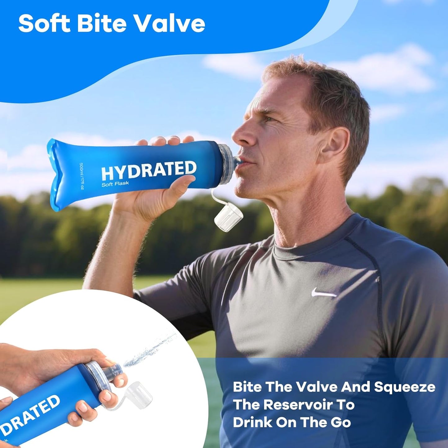 500ml Soft Flask 2Pack, TPU Collapsible Soft Water Bottle, 17oz Foldable TPU Bottles for Hydration Pack BPA-Free, Running Lightweight Water Bottle for Hiking Cycling Climbing Running