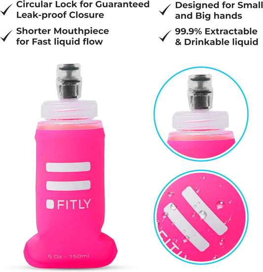 FITLY Soft Flask - Shrink As You Drink Soft Water Bottle for Hydration Pack - Folding Water Bottle Ideal for Running, Hiking, Cycling, Climbing & Rigorous Activity
