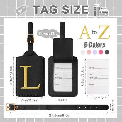 Personalized Initial Luggage Tags for Suitcase TSA Approved, Black Leather Cute Luggage Tag with Privacy Cover Name Card, Embroidered Custom Luggage Tags Travel Backpack Tags Gifts for Women Kids(L)