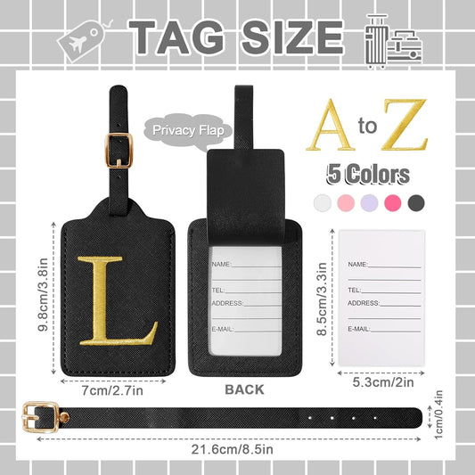 Personalized Initial Luggage Tags for Suitcase TSA Approved, Black Leather Cute Luggage Tag with Privacy Cover Name Card, Embroidered Custom Luggage Tags Travel Backpack Tags Gifts for Women Kids(L)