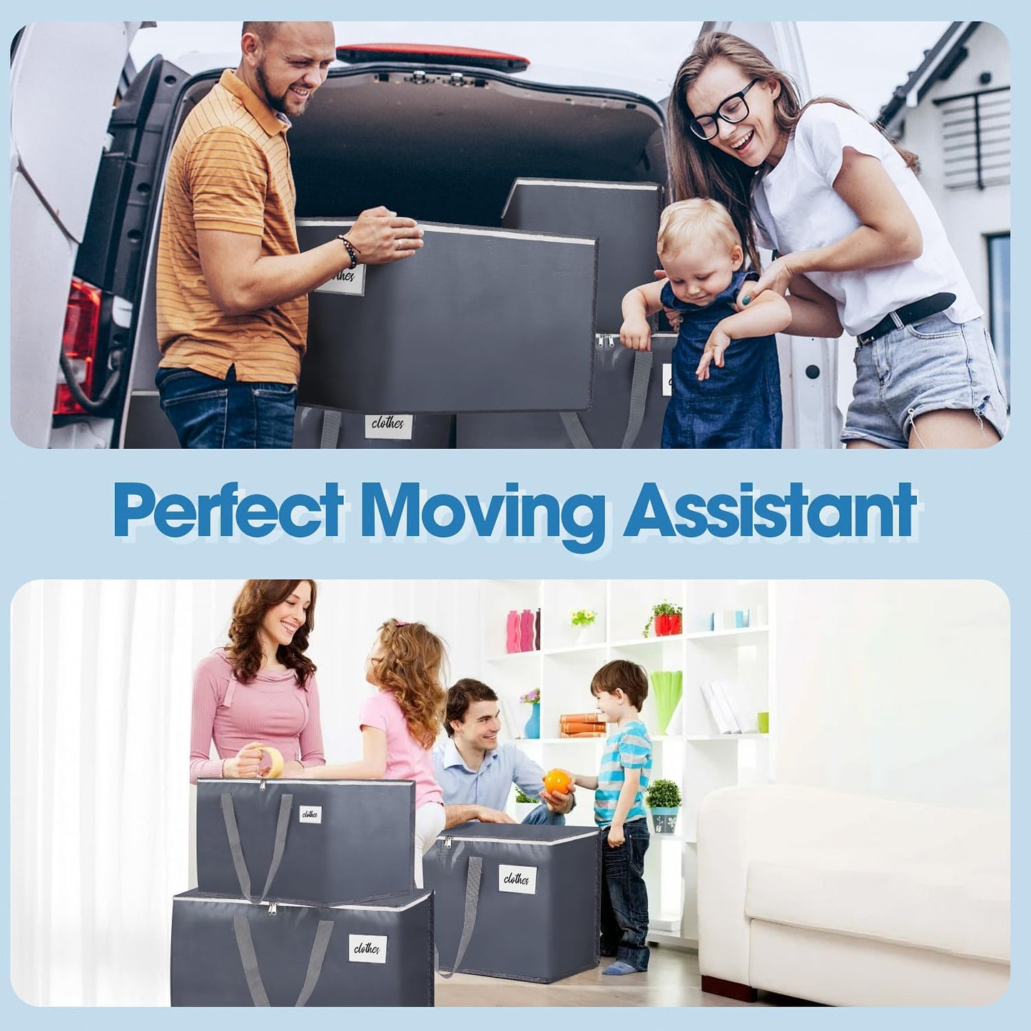 2 Pack Extra Large 93L Moving Bags, 60lb Heavy Duty Moving Totes with Triple-layered Thickening Technology, Strong Zippers & Handles, Easy Open Lids, Water-Resistant, Storage Totes, Fold Flat