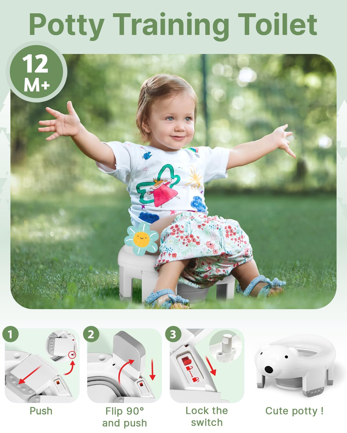 2 Pack Portable Potty Seat, 2 in 1 Travel Potty Seat for Toddlers with Liner Bags, Safety Locks and Polar Bear Design, 12 Months+(2 Pack)