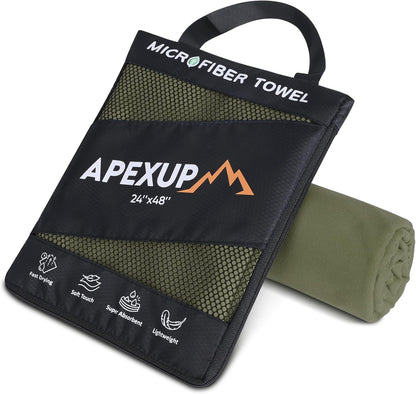APEXUP Microfiber Travel Towel, Ultra Absorbent Quick Dry Towels, Lightweight Gym Sports Camping Towel for Workout, Yoga, Beach, Shower, Swimming (48"×24", Army Green)