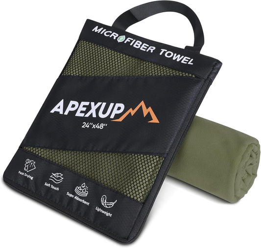 APEXUP Microfiber Travel Towel, Ultra Absorbent Quick Dry Towels, Lightweight Gym Sports Camping Towel for Workout, Yoga, Beach, Shower, Swimming (48"×24", Army Green)