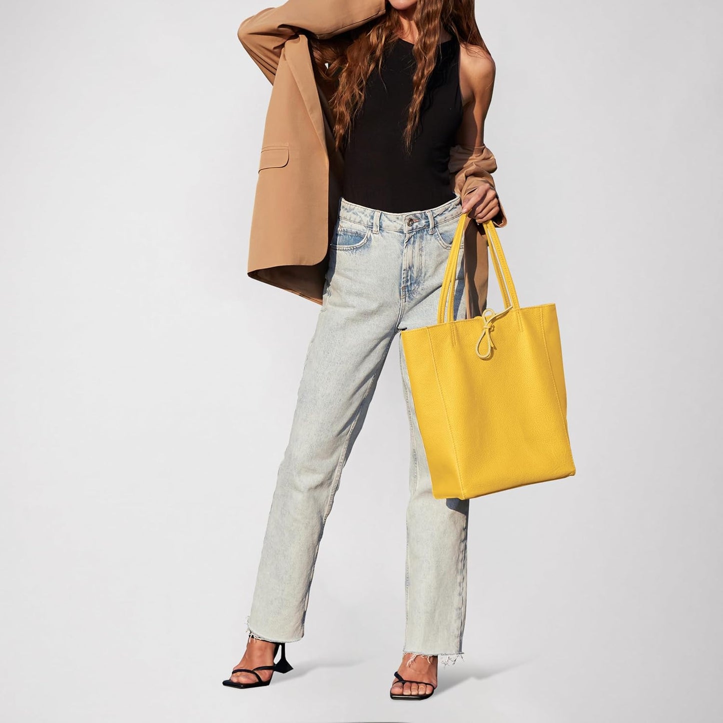 Italian Calf Leather Tote for Women with Zipper, Inner Pocket & Flat Base | Soft Unlined Shopper for Work & Travel