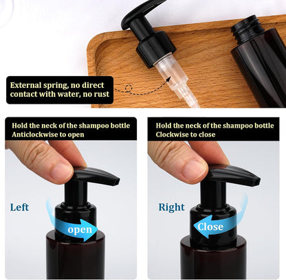 Travel Bottles Plastic Pump Bottle Dispenser TSA Approved 3.4oz/100ml 4 Pack Travel Refillable Shampoo and Conditioner Bottles Empty Travel Size Bottles for Cosmetic, Lotion, Liquid Soap (Brown)