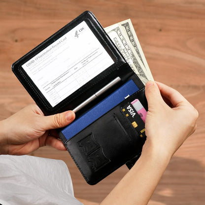 TIGARI Passport Holder for Travel Women Men, PU Leather Waterproof RFID Passport Holder Wallet Cover Case Sleeve, Family Vacation Plane Cruise Travel Document Organizer Essentials-Black