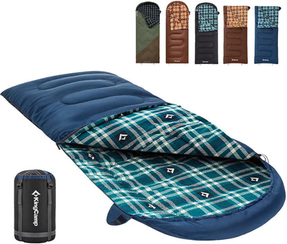 KingCamp Sleeping Bag for Adults, Cold Weather & Warm XL Big and Tall Flannel Sleeping Bags with Compression Sack Portable Waterproof Essentials Gear Accessories for Outdoor Camping
