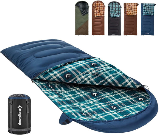 KingCamp Sleeping Bag for Adults, Cold Weather & Warm XL Big and Tall Flannel Sleeping Bags with Compression Sack Portable Waterproof Essentials Gear Accessories for Outdoor Camping