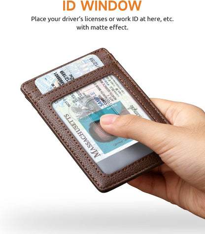 Buffway Mens Slim Wallet, Minimalist Thin Front Pocket Leather Credit Card Holder with RFID Blocking for Work Travel