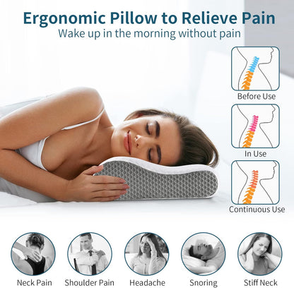 Neck Pillow Memory Foam for Pain Relief Bed Pillow for Sleeping, Ergonomic Orthopedic Cervical for Neck and Shoulder Pain, Side Back Stomach Sleeper