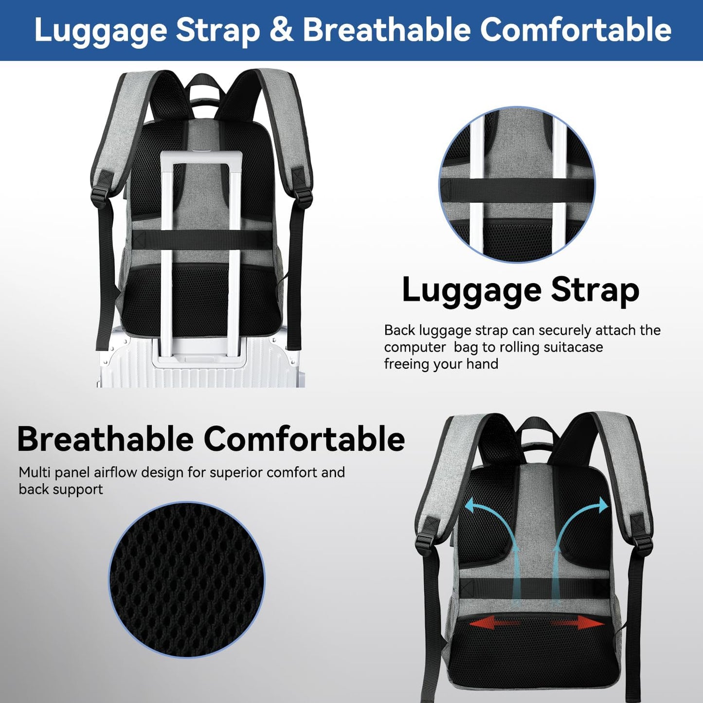 Voova Travel Laptop Backpack, Business Work Laptop Backpack for Women & Men with USB Charging Port, Waterproof Slim Durable College Computer Bag Fits 15.6 Inch Laptops and Notebook, Grey