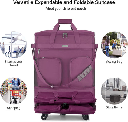 Hanke Expandable Collapsible Luggage with Wheels Suitcase Luggage Rolling Travel Bag Duffel Bag for Men Women Lightweight Suitcase Large Capacity Luggage with Spinner Wheel (Purple)