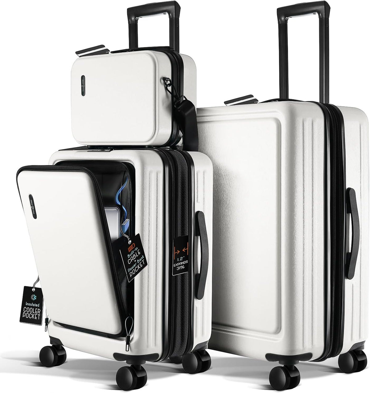 Luggage Sets 3 Piece, 22 Inch Carry on Luggage and 24 Inch Suitcases with Wheels Spinner, Durable Hard Shell Suitcase Set, Expandable Travel Suitcase, White
