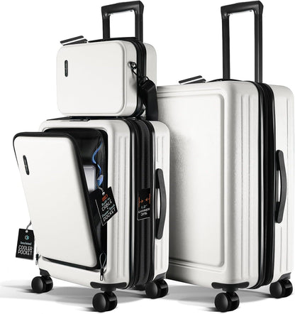 Luggage Sets 3 Piece, 22 Inch Carry on Luggage and 24 Inch Suitcases with Wheels Spinner, Durable Hard Shell Suitcase Set, Expandable Travel Suitcase, White