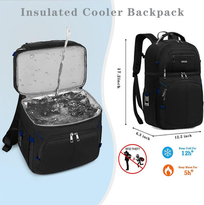 Insulated Cooler Backpack,Double Deck Leakproof Cooler Bag,Insulated Backpack Cooler Lunch Backpack for Men Women