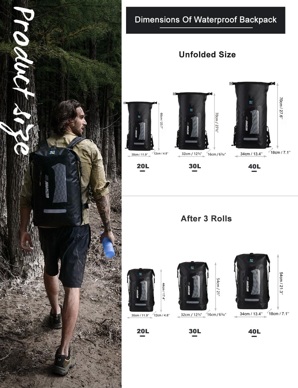 IDRYBAG Waterproof Backpack for Men 20L/30L/40L, Floating Dry Bag Kayak, Dry Backpack Hiking