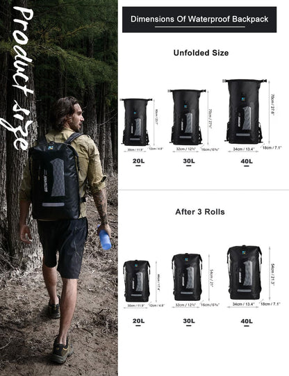 IDRYBAG Waterproof Backpack for Men 20L/30L/40L, Floating Dry Bag Kayak, Dry Backpack Hiking