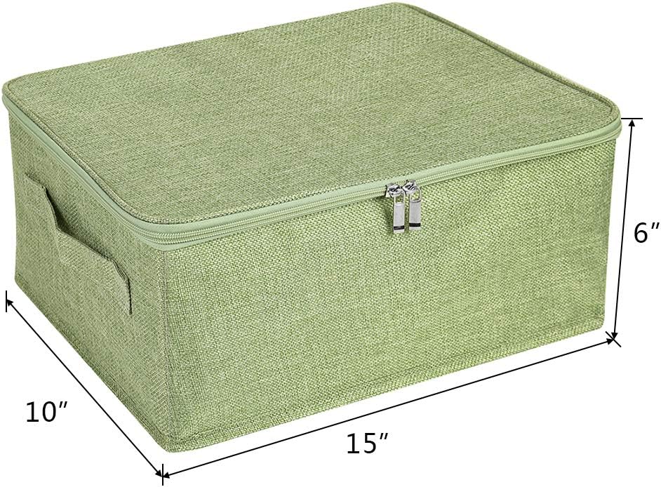 ANMINY Storage Bins with Zipper Lids 13 Qt Lidded Fabric Storage Boxes Baskets Cubes with Handles Collapsible Washable Cotton Linen Closet Shelf Clothes Organizer Containers - Green, Small