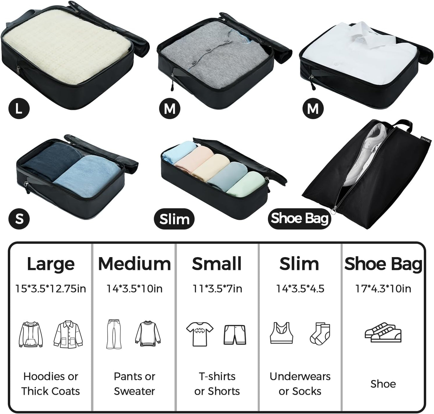 BAGAIL 6 Set Ultralight Compression Packing Cubes Packing Organizer for Travel Accessories Luggage Suitcase Backpack