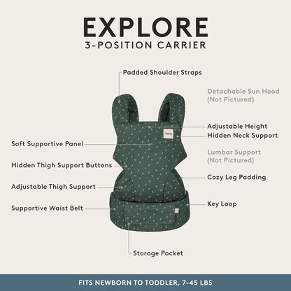 Baby Tula Explore Carriers - Breathable Baby Carrier Newborn to Toddler - Adjustable Toddler Carrier - Multiple Ergonomic Positions Front and Back - Ergonomic Fit for 7-45 lb - Cotton, Seedling