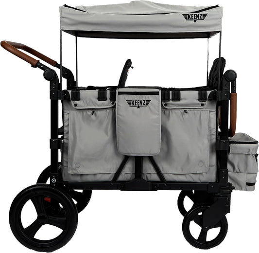 Keenz VYOO Stroller Wagon with Canopy - Foldable Design for Easy Storage, 5 Seating Positions for Kids, Enhanced Child Safety, All-Terrain Mobility, 4-Passangers, Grey