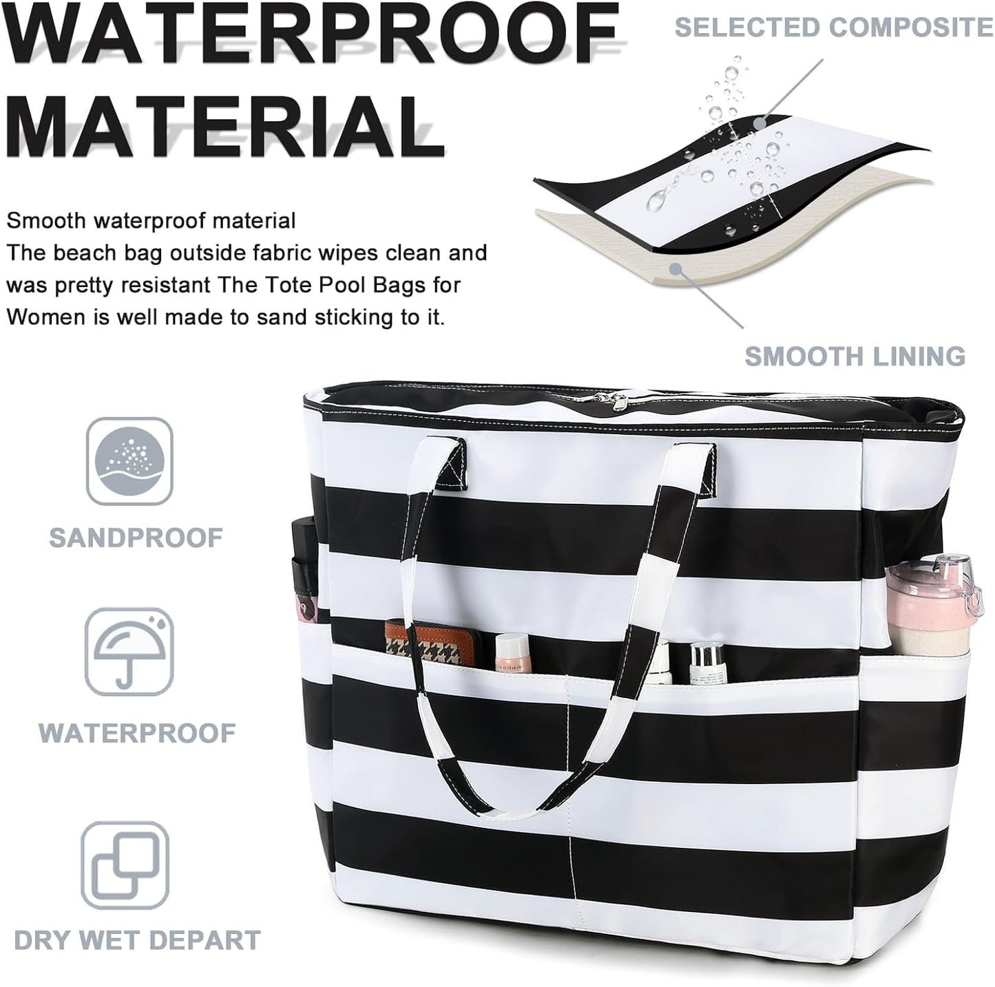 Waterproof Beach Tote Pool Bags for Women Ladies Extra Large Gym Tote Carry On Bag With Wet Compartment for Weekender Travel